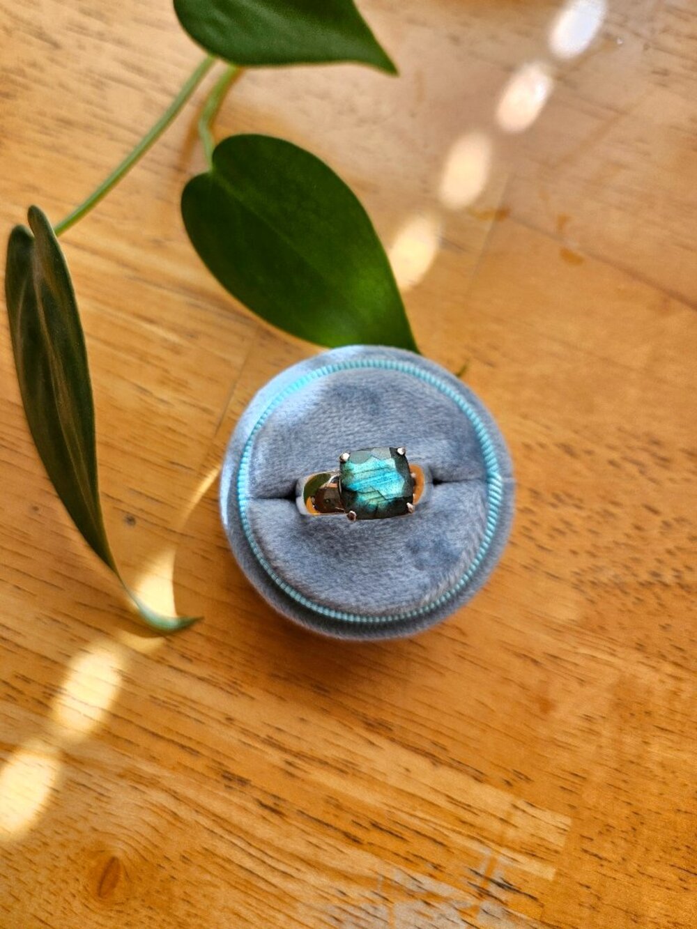 Handcrafted Sterling Silver Labradorite Ring - Cushion Cut